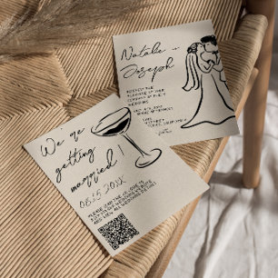 Invitación Código QR Dibujado a Mano Pareja Casamiento Origin