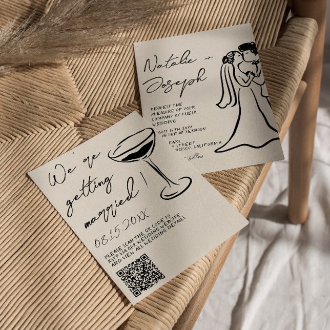Invitación Código QR Dibujado a Mano Pareja Casamiento Origin (Subido por el creador)