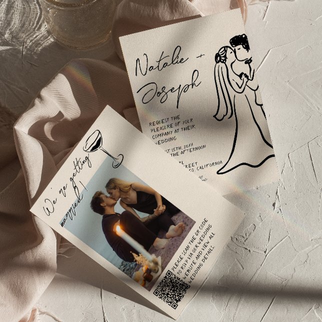 Invitación Código QR Dibujado a Mano Pareja Foto Boda  (Subido por el creador)