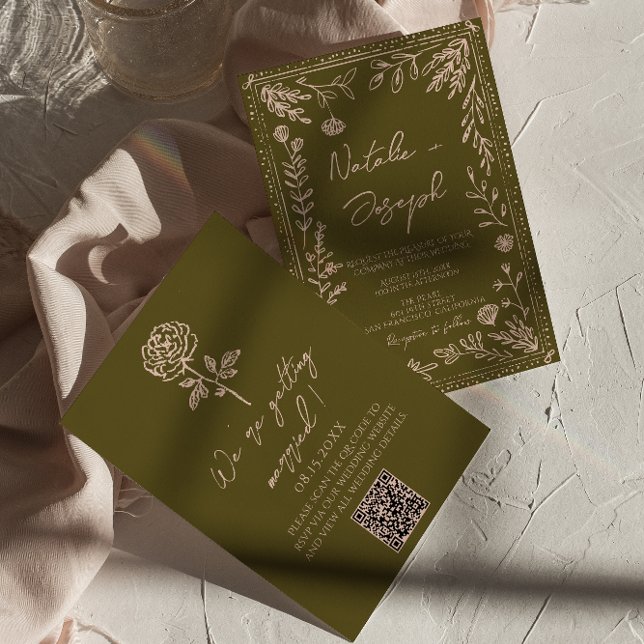 Invitación Código QR dibujado a mano, praderas, floral, boda (Subido por el creador)