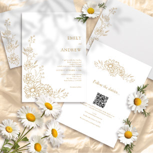 Invitación Código QR Dorado Jardín Botánico Todo en Uno Boda