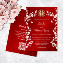 Código QR Duste Boda chino con flores de cerezo ro