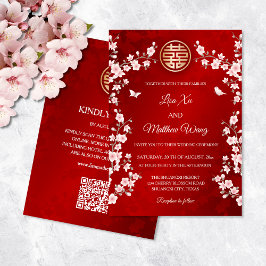 Invitación Código QR Duste Boda chino con flores de cerezo ro