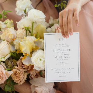 Invitación Código QR Dusty Azul Azul Guión Clásico Monograma 