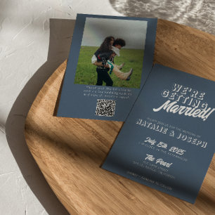 Invitación Código QR Dusty Blue Bold Funky Photo Boda
