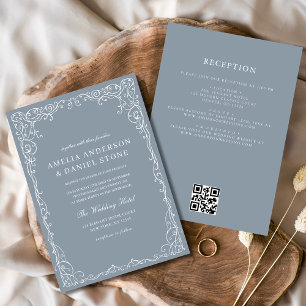 Invitación Código QR Dusty Blue Elegant Boda mínimo