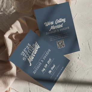 Invitación Código QR Dusty Blue Modern Fun Boda caprichoso