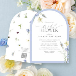 Invitación Código QR Dusty Blue Wildflower Bridal Shower