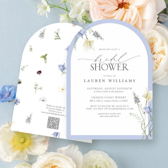 Invitación Código QR Dusty Blue Wildflower Bridal Shower (Subido por el creador)