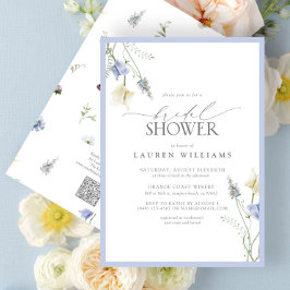 Invitación Código QR Dusty Blue Wildflower Bridal Shower