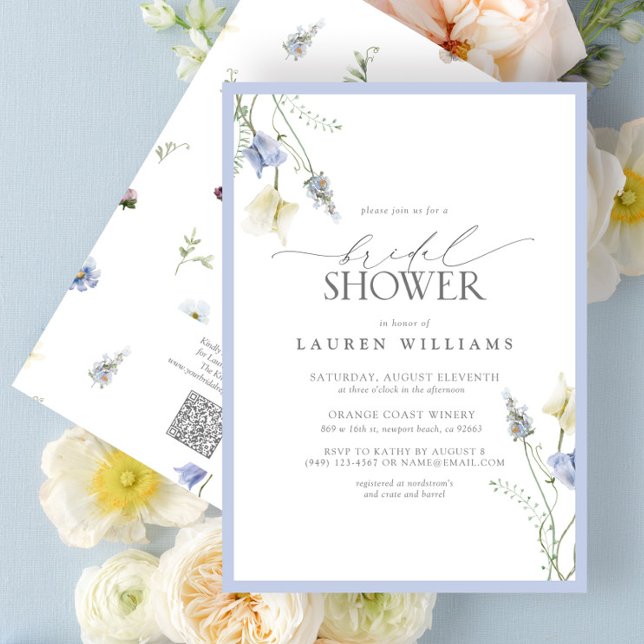 Invitación Código QR Dusty Blue Wildflower Bridal Shower (Subido por el creador)