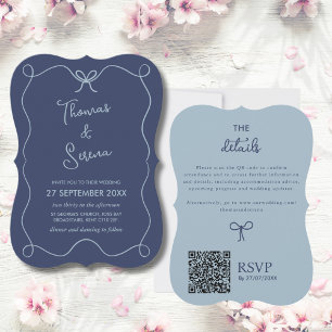 Invitación Código QR Dusty Marina Ola Azul mano Dibujada Dood