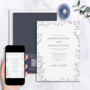 Invitación Código QR Elegante Boda Azul de la Marina Mínima d