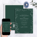 Invitación Código QR Elegante Boda de hoja mínima verde esmer<br><div class="desc">Haga que su gran día sea inolvidable cuando envíe nuestra invitación a la Boda Mínima Elegante Moderno de Esmeralda Verde de código QR. Esta sofisticada invitación hará una declaración con su elegante diseño formal de color verde esmeralda y blanco, con un delicado borde frondoso dibujado a mano y tipografía con...</div>