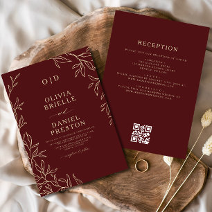 Invitación Código QR Elegante Boda de Monograma de Oro de Bor