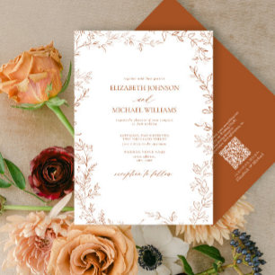 Invitación Código QR Elegante Boda de Naranja con quemadura m
