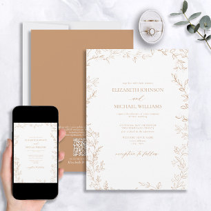 Invitación Código QR Elegante Boda de terracota de hoja mínim