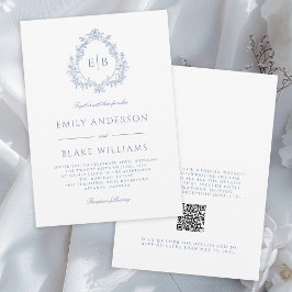 Invitación Código QR Elegante Boda formal Dusty Azul Escudo