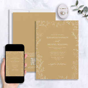 Invitación Código QR Elegante Boda moderno de hoja mínima de