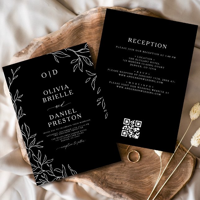 Invitación Código QR Elegante Boda Monograma Blanco Negro (Subido por el creador)