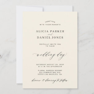 Invitación CÓDIGO QR elegante boda sencilla de negro y marfil