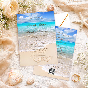 Invitación Código QR Elegante Boda Tropical de Playa Todo en