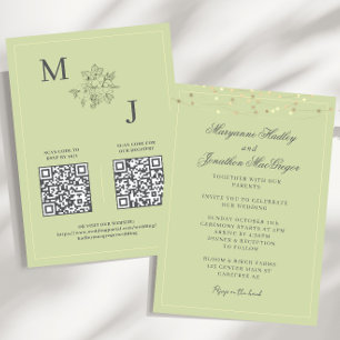 Invitación Código QR Elegante de Boda Verde Pistacho