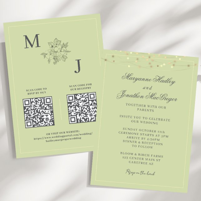 Invitación Código QR Elegante de Boda Verde Pistacho (Subido por el creador)