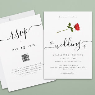 Invitación Código QR elegante de guion rosa rojo simple