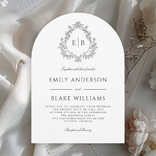 Invitación Código QR Elegante Escudo Boda formal Monograma