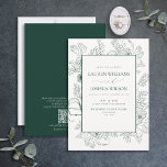 Invitación Código QR Elegante Esmeralda Verde Línea Floral Ar<br><div class="desc">Presentamos nuestro Código QR Elegante Esmeralda Verde Floral Línea de Arte Invitación a la Boda! Esta bonita invitación presenta un moderno diseño de líneas florales en verde esmeralda, con elegantes caligrafías con letras a mano. Puedes personalizar tus detalles, y también hay un código QR en la parte posterior de la...</div>