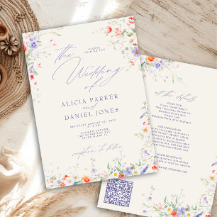 Invitación Código QR elegante flor silvestre floral boda