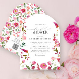 Invitación Código QR Elegante Flores Rosa Ducha Bridal