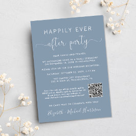 Invitación Código QR Elegante Foto Recepción de Boda Azul Pol