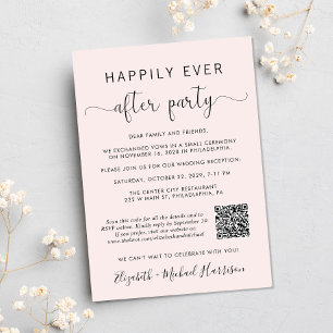 Invitación Código QR Elegante Foto Rosa Recepción de Boda
