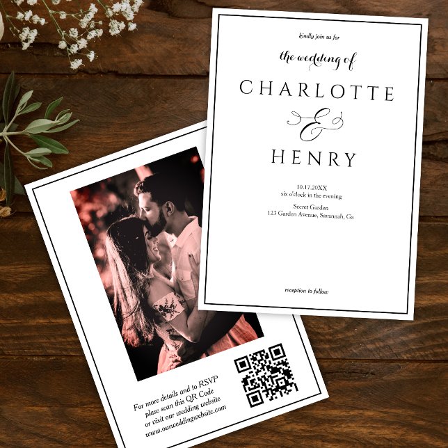 Invitación Código QR elegante fotográfico y Boda RSVP (Subido por el creador)