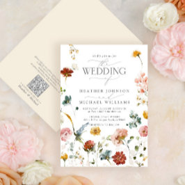 Invitación Código QR Elegante Jardín Flores Boda Floral
