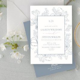 Invitación Código QR Elegante Monograma Dusty Línea Floral Az