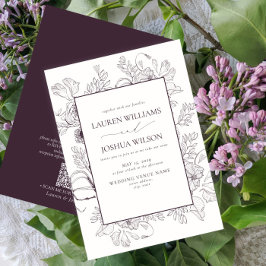 Invitación Código QR Elegante Plum Purple Floral Boda
