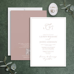 Invitación Código QR Elegante Rosa Polvo caligrafía Monograma