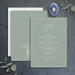 Invitación Código QR Elegante Sage Green Caligraphy Monograma