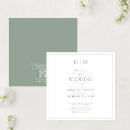 Invitación Código QR Elegante Sage Green Caligraphy Monograma