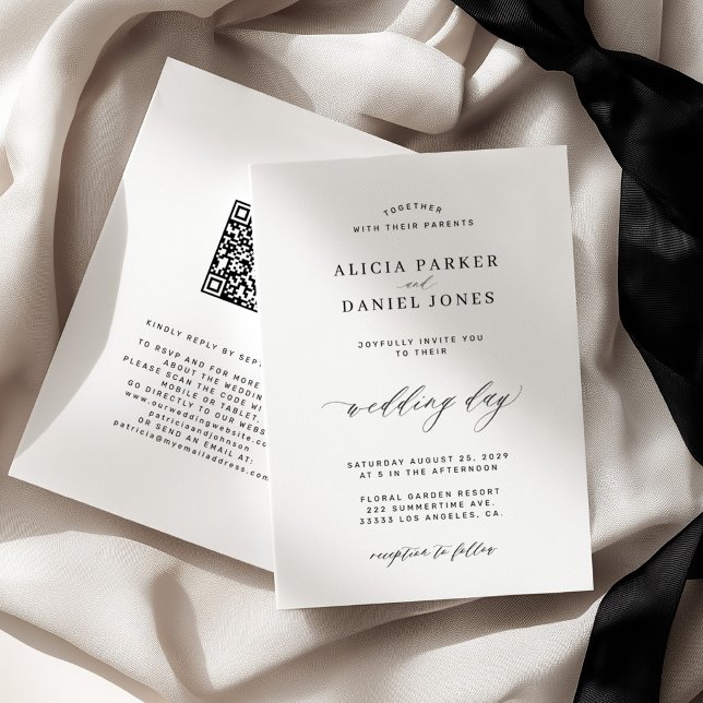 Invitación CÓDIGO QR elegante simple boda en blanco y negro (Subido por el creador)