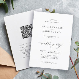 Invitación CÓDIGO QR elegante simple boda en blanco y negro