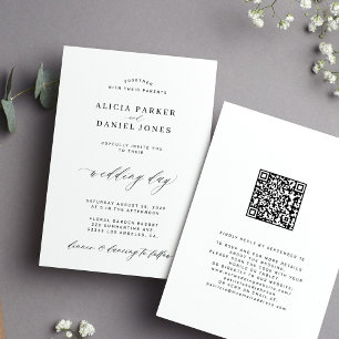 Invitación CÓDIGO QR elegante simple boda en blanco y negro