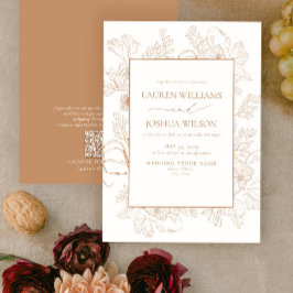 Invitación Código QR Elegante Terracota Línea Floral Boda de 