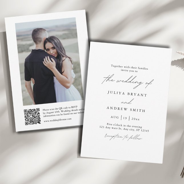 Invitación Código QR en blanco y negro con boda fotográfico (Subido por el creador)