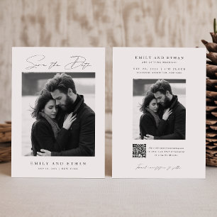 Invitación Código QR en Blanco y Negro para Foto de Boda Save