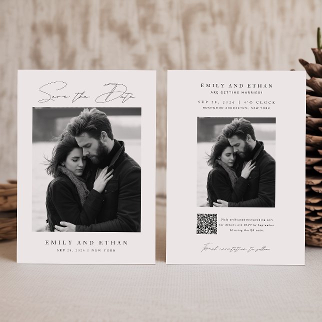 Invitación Código QR en Blanco y Negro para Foto de Boda Save (Subido por el creador)
