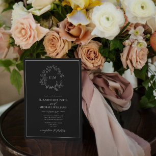 Invitación Código QR Escudo blanco negro Monograma Boda